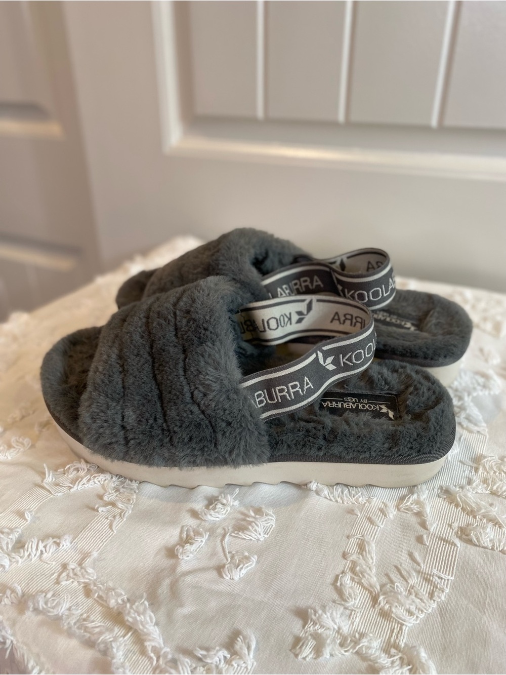 Koolaburra Gray Faux-Fur Slide Sandals - Picture 4 of 10